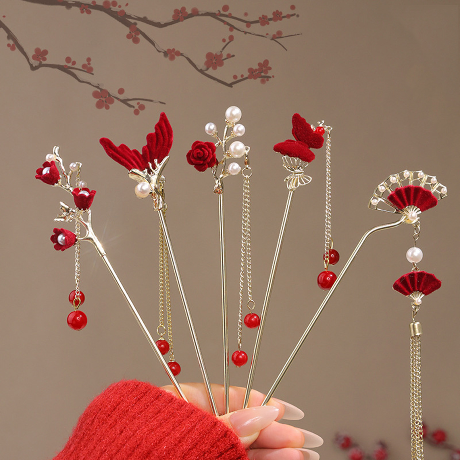 Flower Supplies - Çin tarzı gül çiçek saç tokası