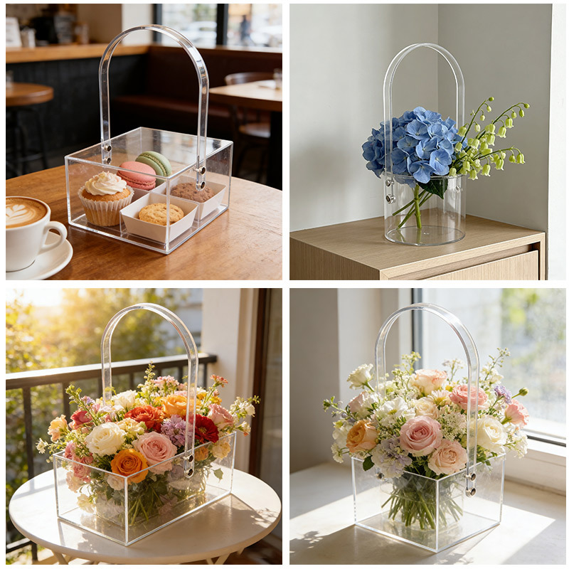 Flower Wrap Kraft - Akrilik El Tipi Çiçek Kutusu Şeffaf