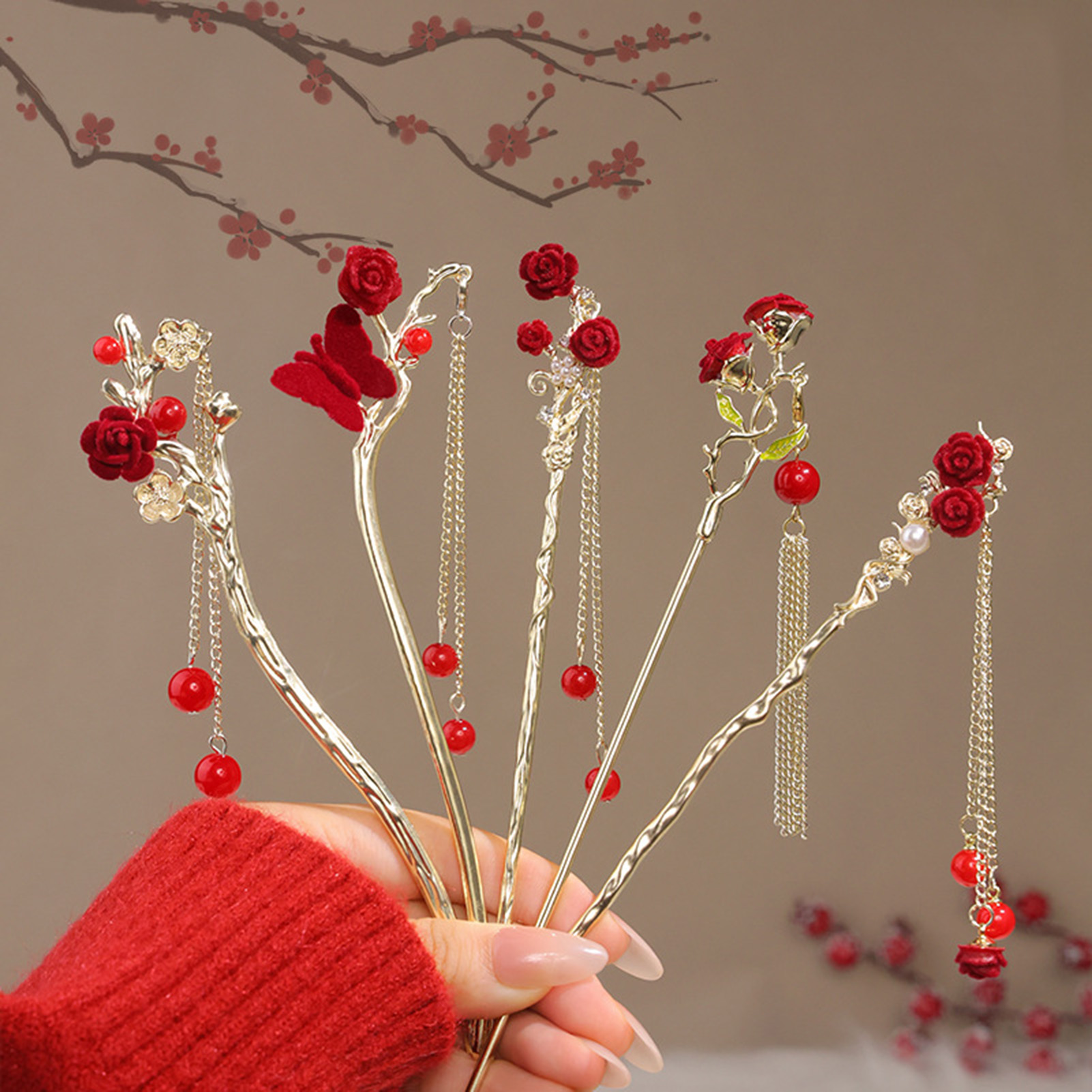 Çin tarzı gül çiçek saç tokası - Flower Supplies incelemesi ve fiyatı